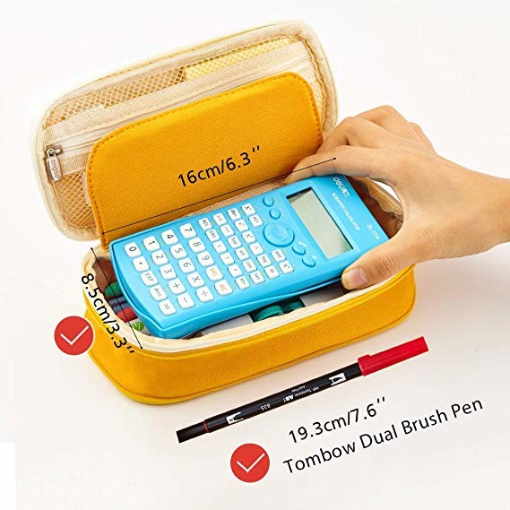 Big Yellow Zipper Pencil Bag Holder Box High Capacity Multi Functional