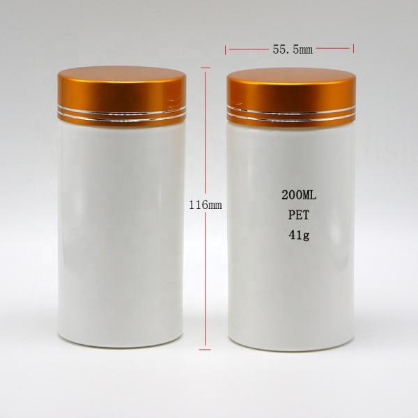 Botellas de plástico PE de forma cilíndrica recta de 200 ml botellas de farmacia con tapas de aluminio