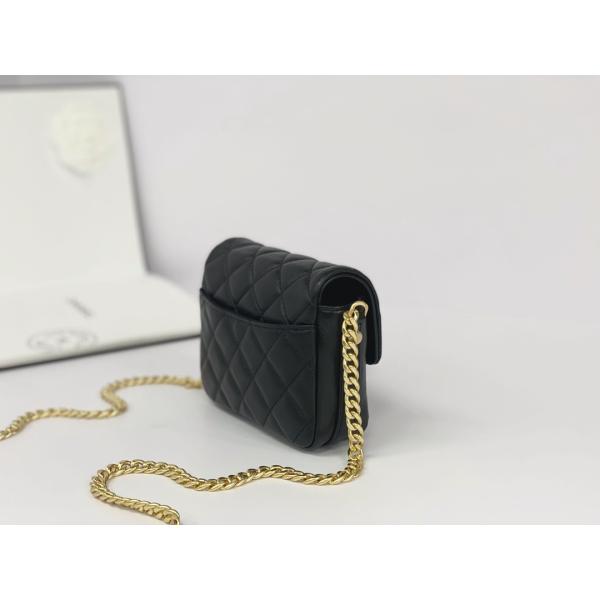 Держатель телефона щитка Chanel сумки посыльного черного Lambskin кожаный заклеймленный