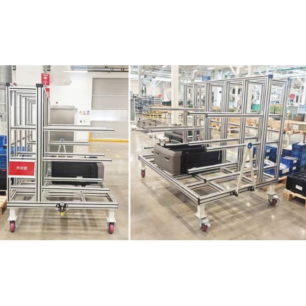 Third Generation Aluminum Alloy Lean Pipe Material Rack For Automotive Parts Lean Tube Trolley Rack For Auto Parts Storage and Transportation