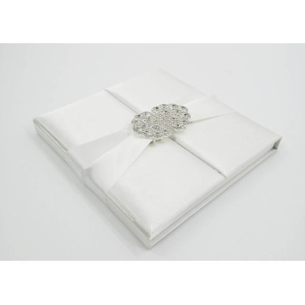 Elegant White Silk Cardboard Present Gift Box Wedding Invitation With Bow / Buckle