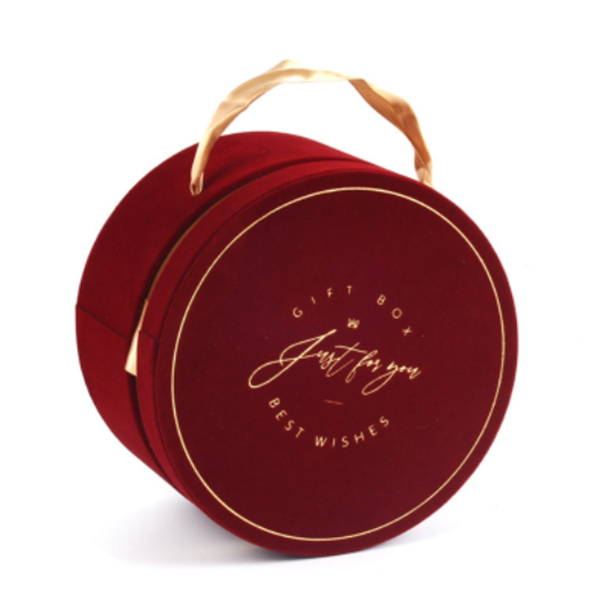 Caixa de chapéu de flor de rosa de veludo redonda Caixa de presente do Dia das Mães pequena com fita