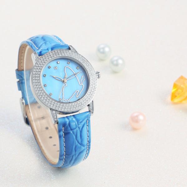 Bule MOP камни дозора моды женщин шкалы оцинковывает случай сплава с кожаным ремнем