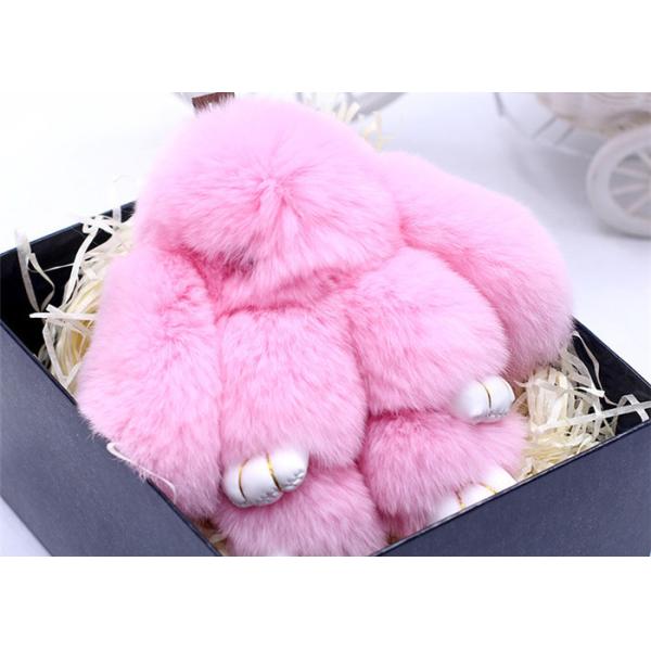 Colorful Real Fur Bunny Keychain , Furry Animal Keychain For Charm Bag