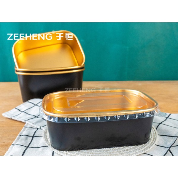 Premium Black Gold Foil Leakproof Food Grade Gold Paper Bowl with Matching PP PET Lid