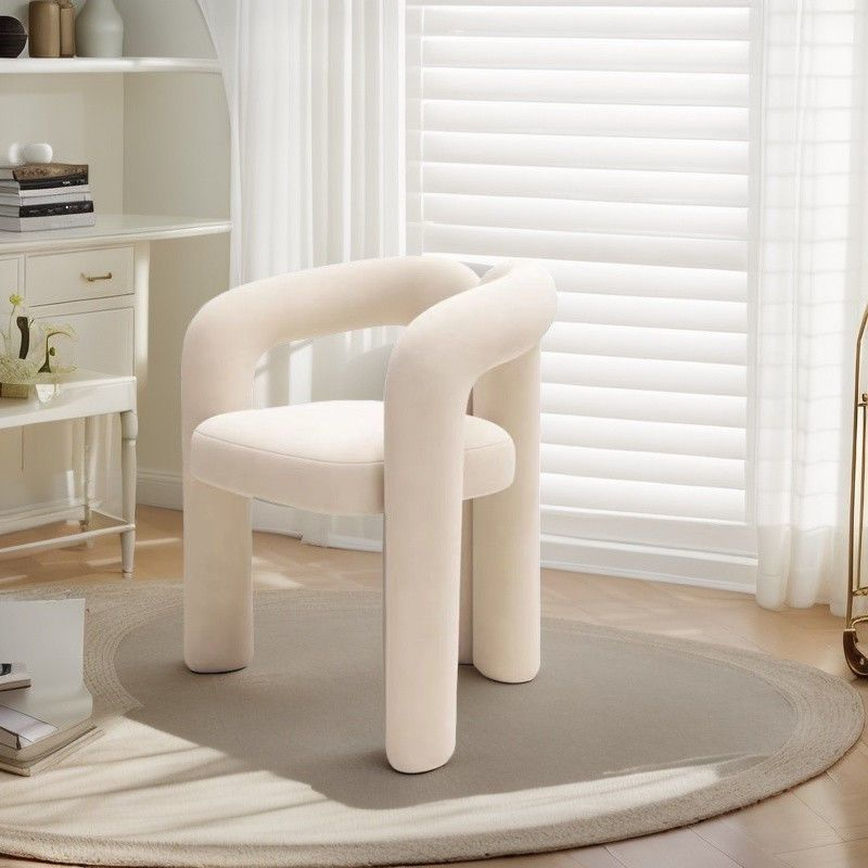Cream Style Dressing Table Bedroom Upholstered Accent Side Chair Comfortable Arms Beige Makeup Vanity Chair for Living Room