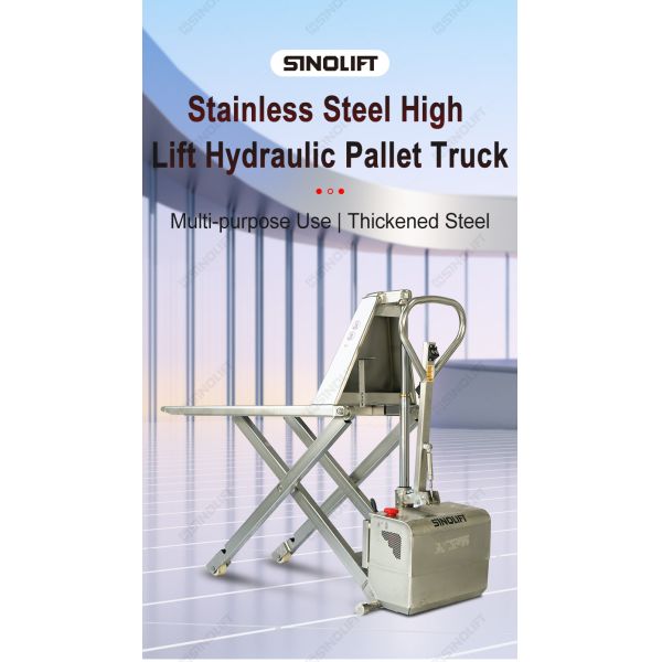 SINOLIFT EHLT10S-II Stainless Steel High Lift Hydraulic Pallet Truck | 304 Stainless Steel | 800mm Max Lift | For Food, Chemical, Medical Industries