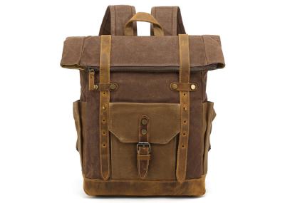 Canvas Leather Magnetic Snap Vintage Laptop Backpack High Grade Bronze Hardware