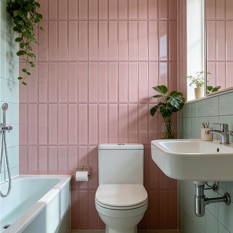 Pink Glass Mosaic — Slim Strip & Finger Mosaic Wall Tile Collection