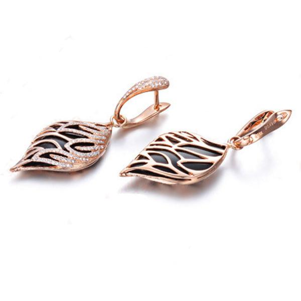 18K Rose Gold Black Onyx Diamonds  Ring Pendant Earrings Jewelry Set (GDSET002)