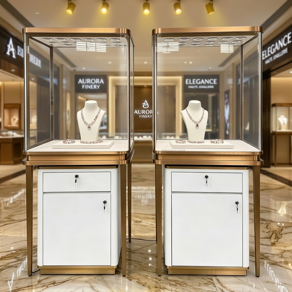 Luxury Rose Gold Jewelry Display Cabinet with Lockable Drawers and Customizable Design