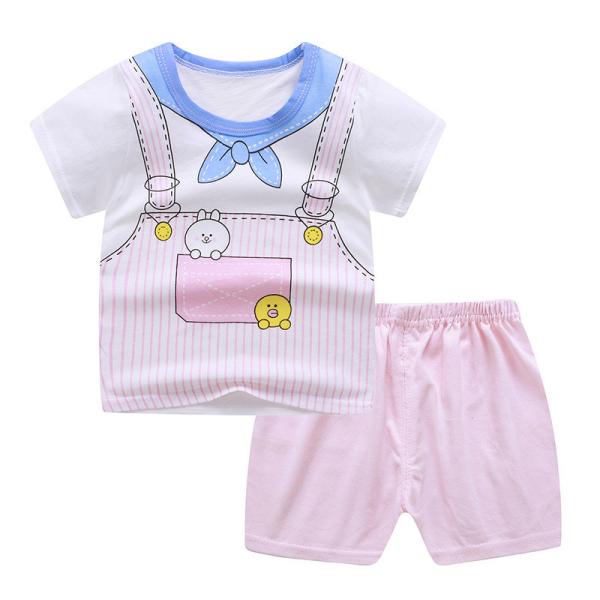 Summer Kids Pajama Set Plain Animal Short Sleeve Tee And Shorts