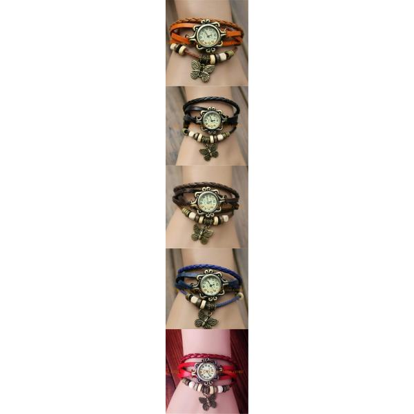 Butterfly Pendant Watches Unisex Watch Long Leather Strap Watch Quartz Analog Watch New