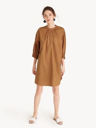 2018 Simple midi smock cuff brown oversize dress for women