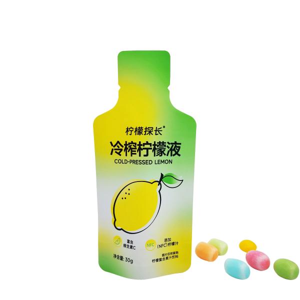 Custom Printed Smell Proof Bottle Shaped Stand Up Pouch Bags with Foil Lined Tear Notch for Lemon Juice Drinks Packaging