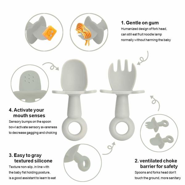Phthalate free Baby Silicone Spoon Fork Suit Learning Eating Cutlery Set