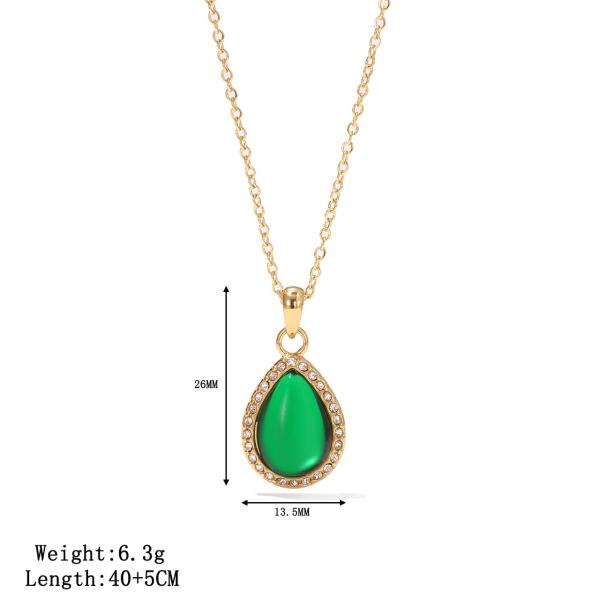 Collar de joyas de acero inoxidable con colgante de piedra de lágrima verde en plata y oro