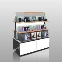 Skincare Display Counter Platinum Wooden Island Cabinet With Led Lights For Space-Saving Shop Display And Luxury Display Furniture