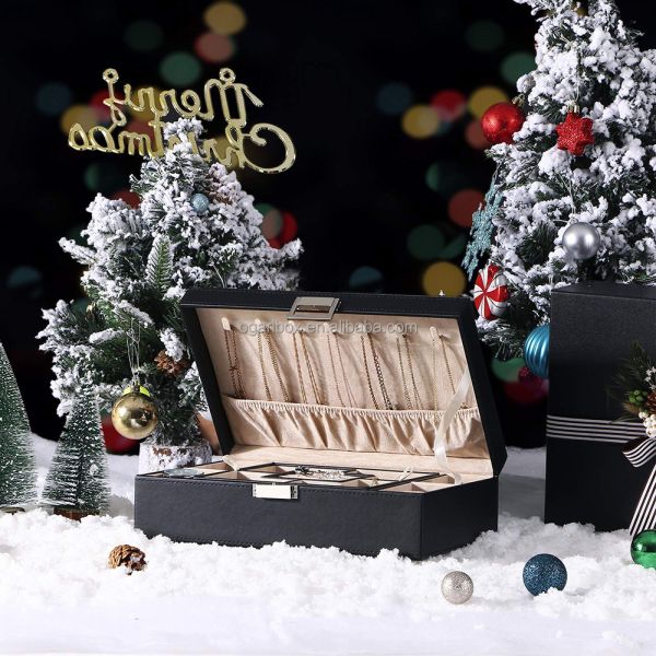 Handmade PU Leather Men's Jewelry Box Organizer With Velvet Lining Removable Tray