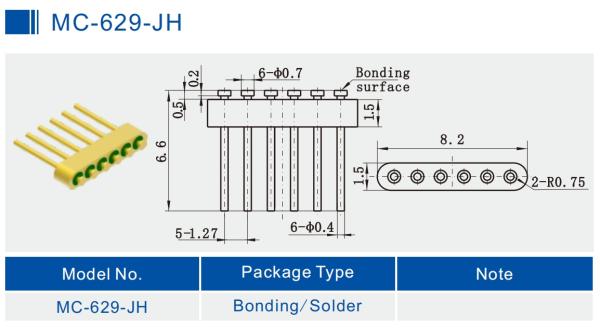 6-pin 0.4mm Pin Diameter Hermetic Seal Header With Gold Wire Bonding Surface MC-629-JH