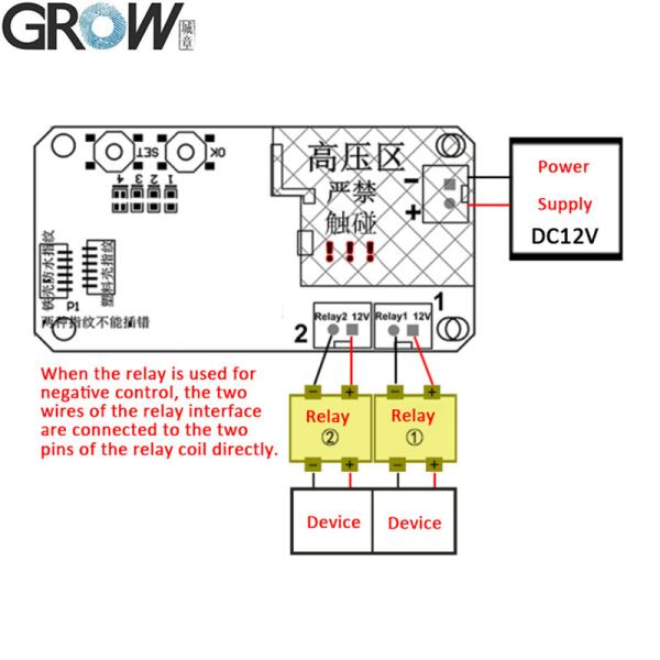 GROW KS220-S+R558-S DC12V Плата контроля доступа по отпечатку пальца с двумя реле, с режимами самоблокировки/зажигания/импульсным, с администратором/пользователем