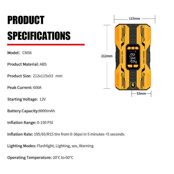 8000mAh Automobile Battery Jump Starter Pack Auto Shut Off Power Bank Motorcycle Tire Inflators Jump Starter