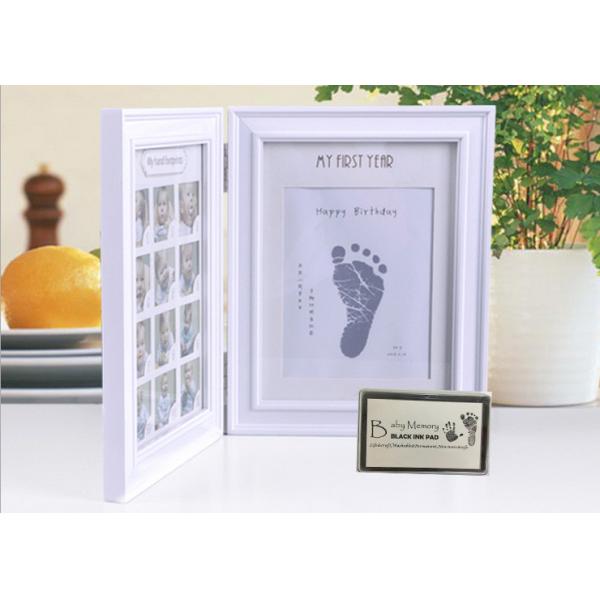Wood Safe Baby Hand And Footprint Photo Frame Kit Non Toxic Ink Pad For Girls / Boys