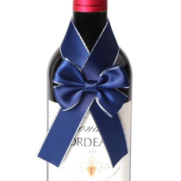 Gift Decoration Blue Satin Ribbon Bow Pre Tied with Elastic Loop Custom Sample