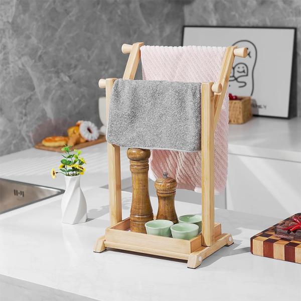 Porta-toalhas de bambu sustentável para banheiros e banheiras de cozinha