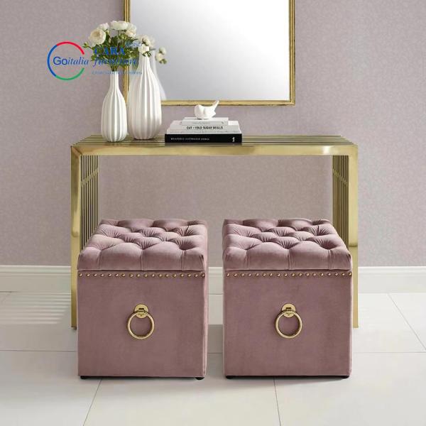 BB2005 Ready To Ship Home Bedroom Fabric Stool Storage Pink Sofa Stool Square Ottomans