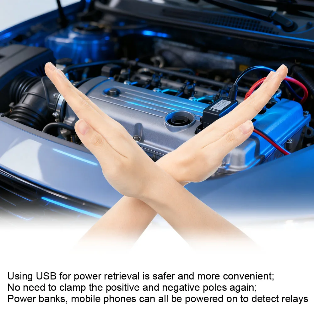 12V Automotive Relay Tester with USB Power Supply and LED Indicator - Portable Car Relay Checker for 12V Systems