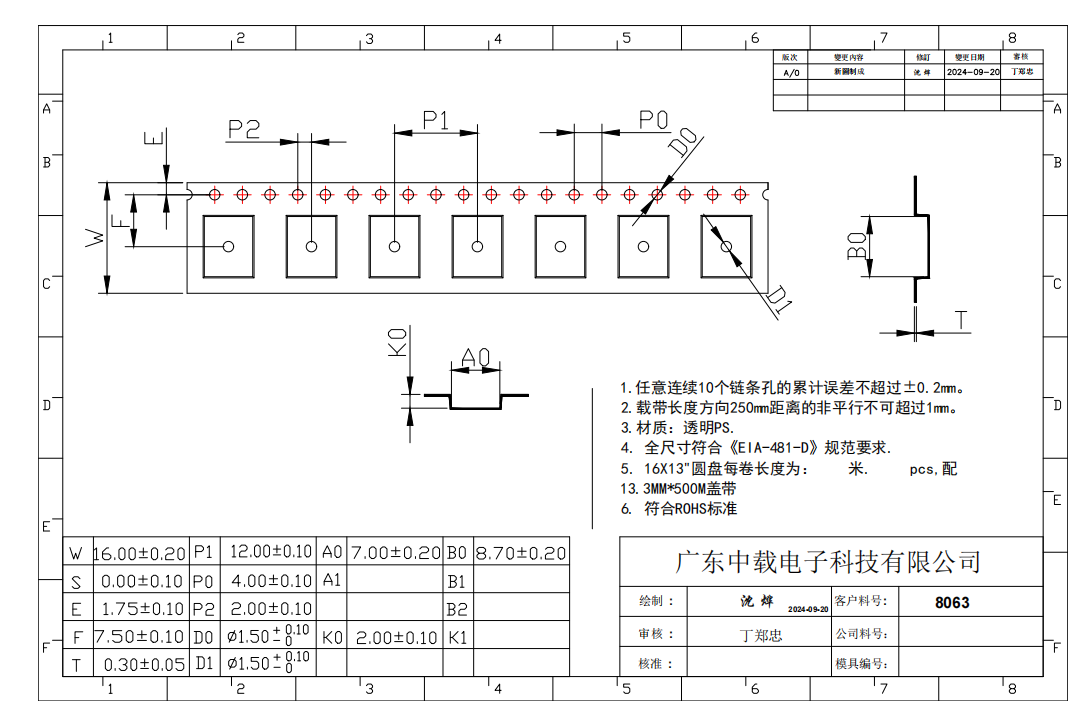 Transparent PET Carrier Tape Wide Pocket Clear Inspection 2mm Cavity Depth For 16mm SMT Packaging