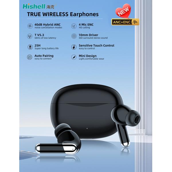 ANC ENC TWS Wireless Earbuds Multifunction Clear Calling Headphones J66
