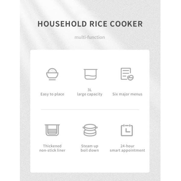 500W 3.2qt Multi Purpose Electric Rice Cooker 220V Thick Kettle Liner Three Dimensional Heating