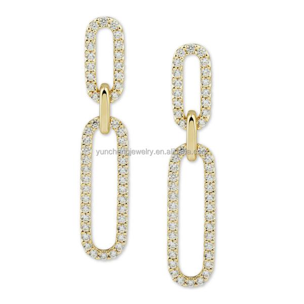 White Cubic CZ 18K Gold Plating Pave Link Drop Earrings Women Fashion Jewellery