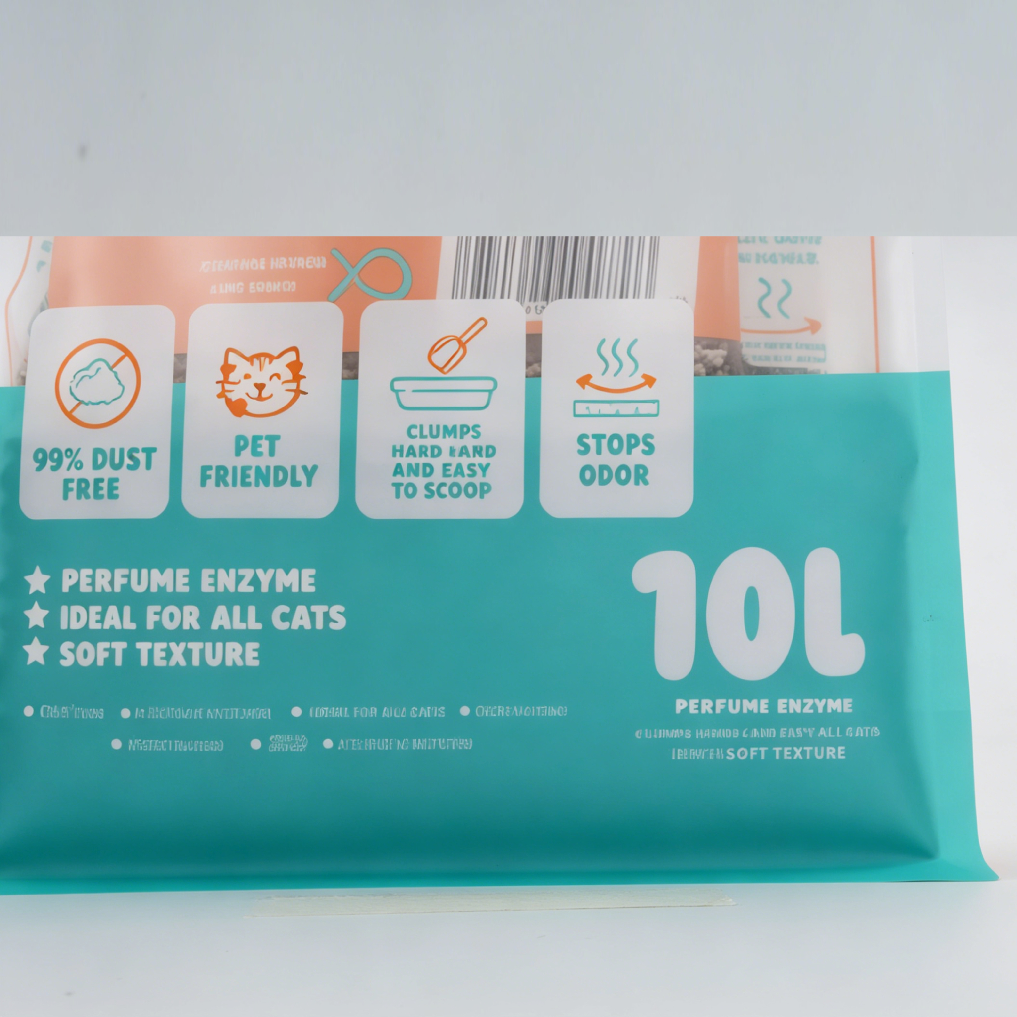 Colorful Cartoon Eight Side Seal Cat Litter Bag With Handle & Window | Custom Printed 10L Bentonite Cat Litter Flat Bottom Zipper Packaging Pouch