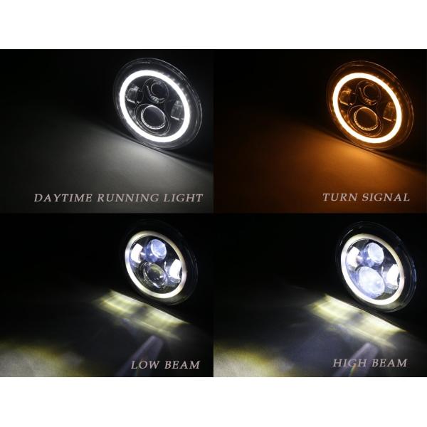 7 Inch LED Jeep Headlight With Halo Angel Eye Ring High Low Beam H4 Plug