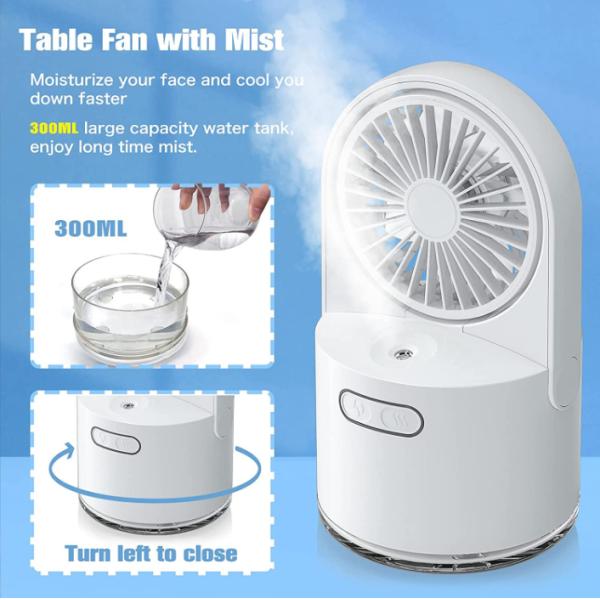 USB Rechargeable Table Fan for Home Office Foldable Desk Fan Misting Rechargeable