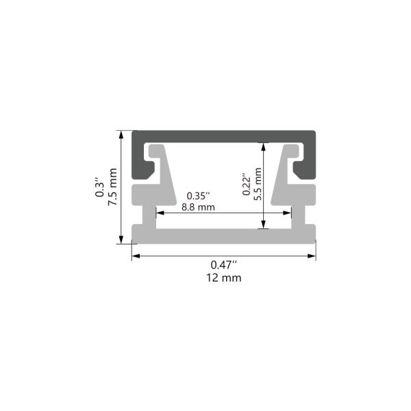 6063 T5 LED Aluminium Profile 12x7.5mm for 8.5mm PCB Strips