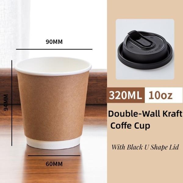 Cup with Lid Double Wall Kraft Paper Disposable Customized Design Full Size Coffee Cup
