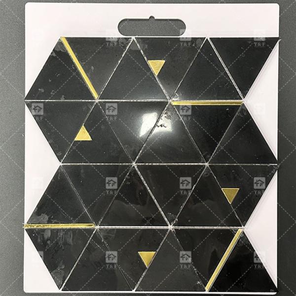 Мраморный камень треугольник роскошные мозаичные плитки с нержавеющей сталью Металлическая мозаичная плитка ванная комната Backsplash