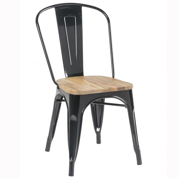 Stackable Metal Dining Chair with Wooden Seat for Commercial Use