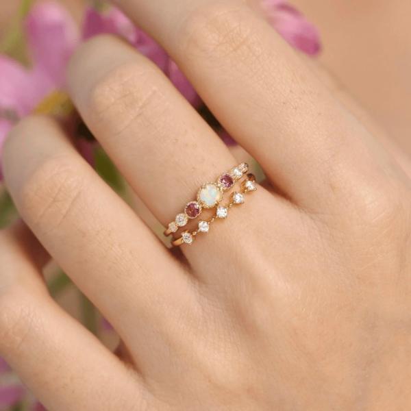 Opal and Ruby CZ 925 Sterling Silver Stacking Women's Rings Girls Jewelry