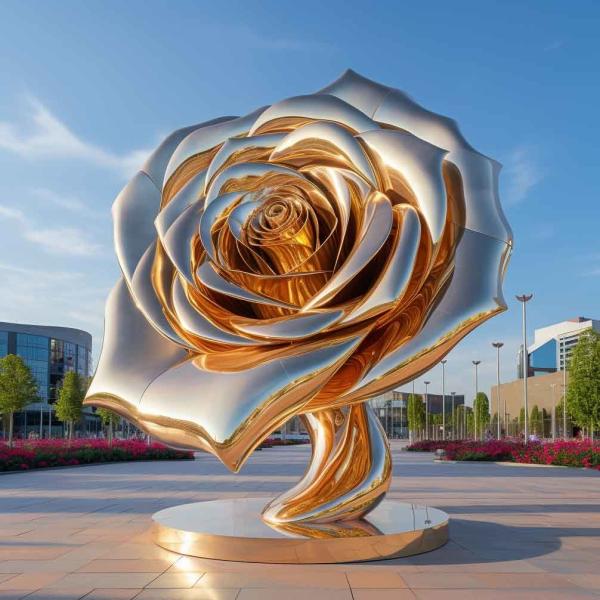 Metal Sculpture Manufacturer Mirror Gold Stainless Steel Rose Sculpture