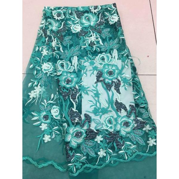 Gold Silver Sequin Fabric , Multi Colored Embroidered Floral Dress Lace Fabric For Gown