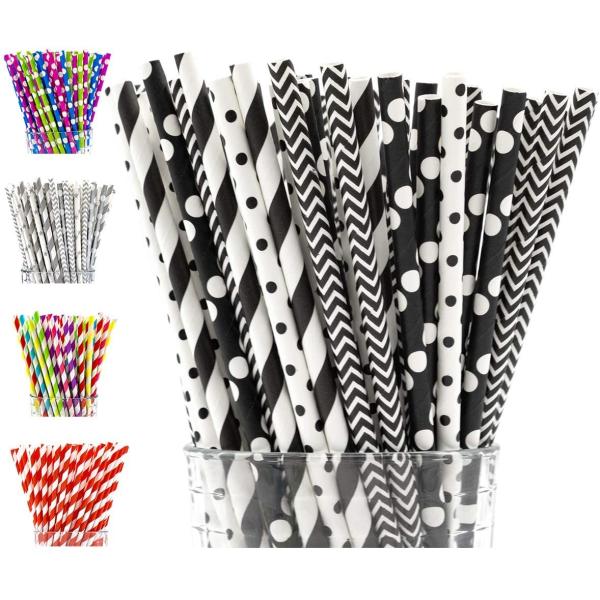 Halloween Black And White Striped Polka Dot Disposable Paper Straws