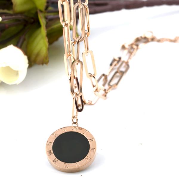 Steel Square Rose Gold Sweater Chain Necklace, Double-sided shell sweater decorative necklace