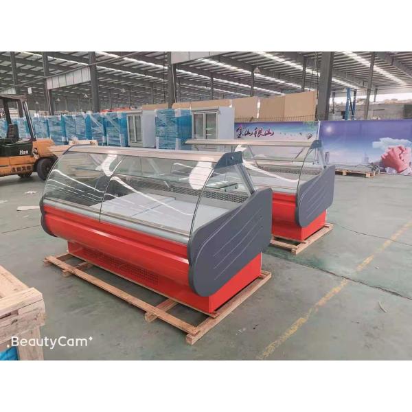 Meat display cabinet stainless steel glass front door flap type Fresh meat cabinet filp door with   looker