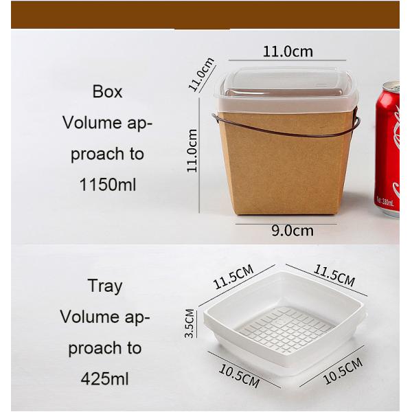 Recycle Kraft Paper Take Away Lunch Noodle Packaging Box With Tray And Handle