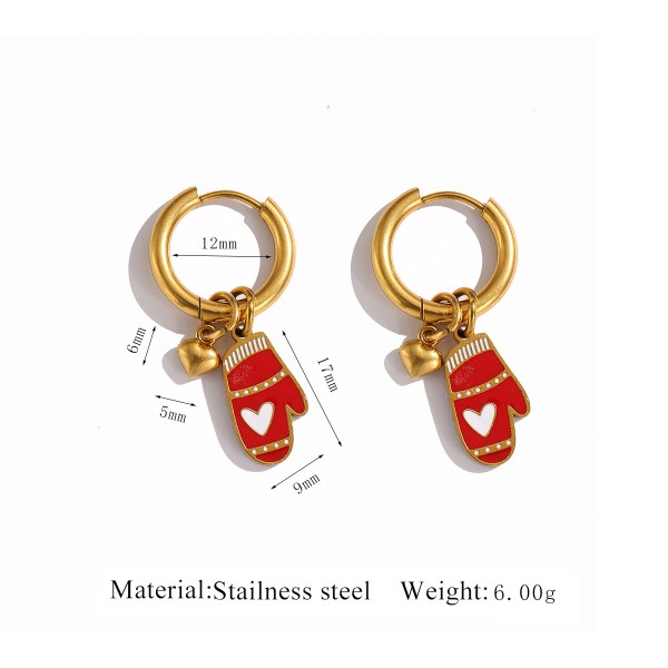 Stainless Steel 18K Gold Plated Christmas Series Design Hoop Earring Cute Santa Claus Christmas Tree Charms Jewelry Earrings